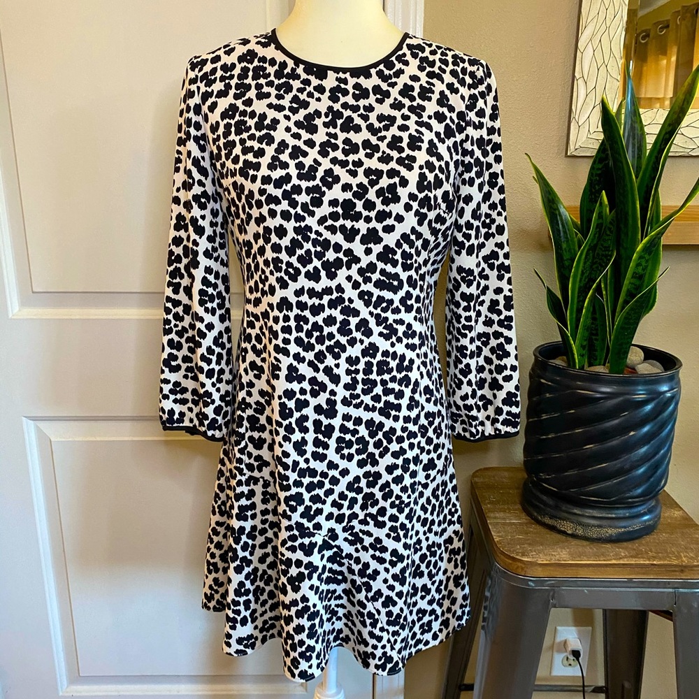 LOFT Black White Leopard Fit and Flare Dress